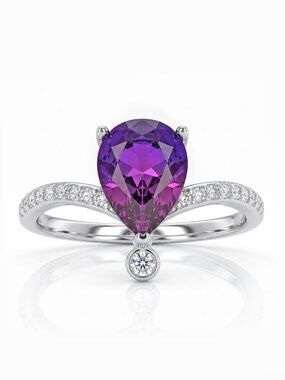 Pink & Purple Pear cut Gemstone Ring, 925 Sterling Silver Charmed Aroma